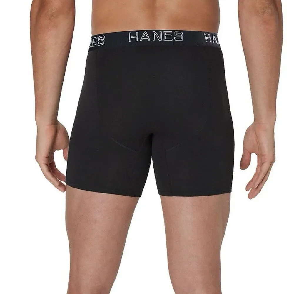 Hanes Men's Large 3-Pack Black Cotton Blend Stretch Boxer Briefs Wicking 36-38”